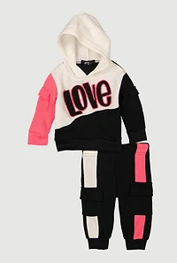 Baby Girls 0-9M Color Blocked Chenille Graphic Hoodie and Joggers