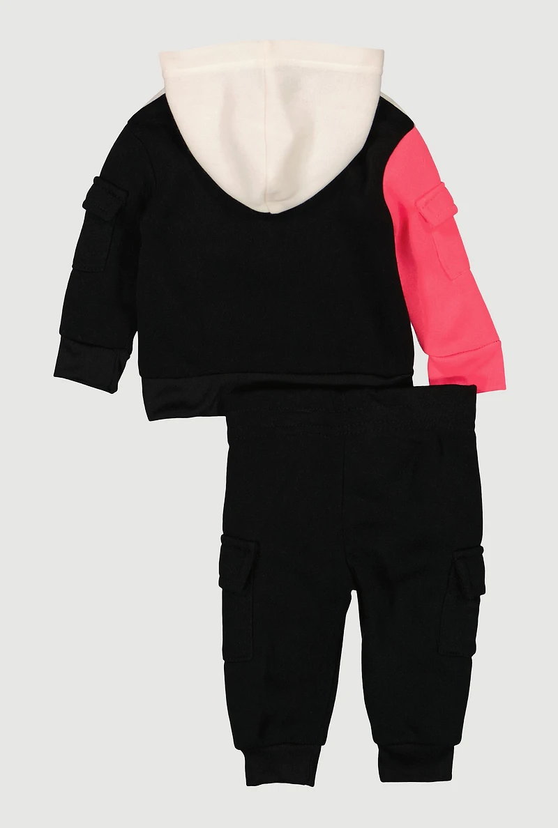 Baby Girls 0-9M Color Blocked Chenille Graphic Hoodie and Joggers