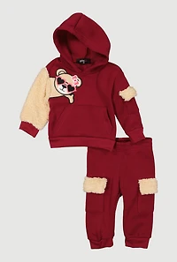 Baby Girls 0-9M Chenille Bear Patch Graphic Sweatshirt and Cargo Joggers