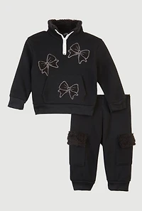 Baby Girls 0-9M Bow Graphic Sweatshirt and Cargo Joggers