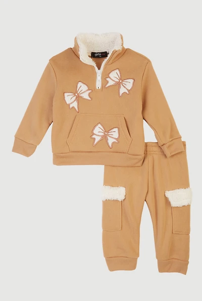 Baby Girls 0-9M Bow Graphic Sweatshirt and Cargo Joggers