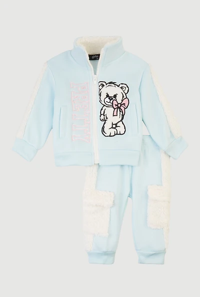 Baby Girls 0-9M Pretty Bear Mock Neck Sweatshirt and Joggers
