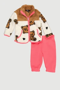 Baby Girls 0-9M Teddy Bear Graphic Jacket and Sweatpants