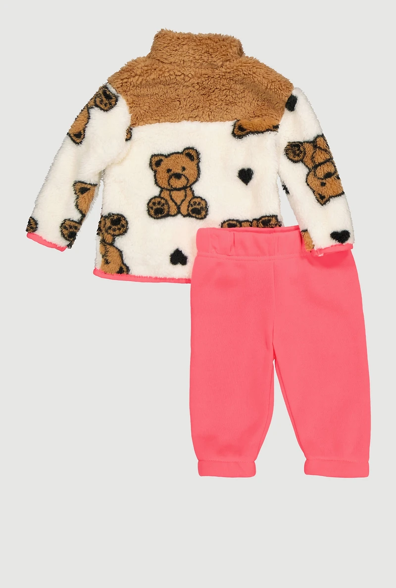 Baby Girls 0-9M Teddy Bear Graphic Jacket and Sweatpants