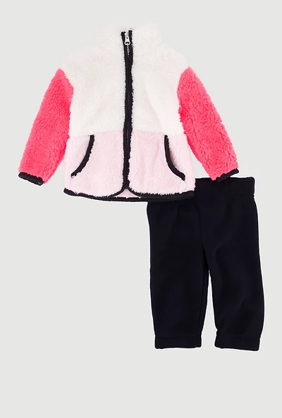Baby Girls 0-9M Color Block Sherpa Jacket and Sweatpants