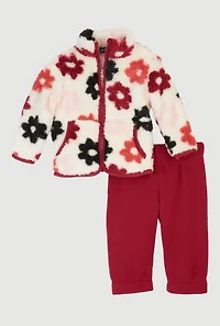 Baby Girls 0-9M Floral Graphic Sherpa Jacket and Sweatpants