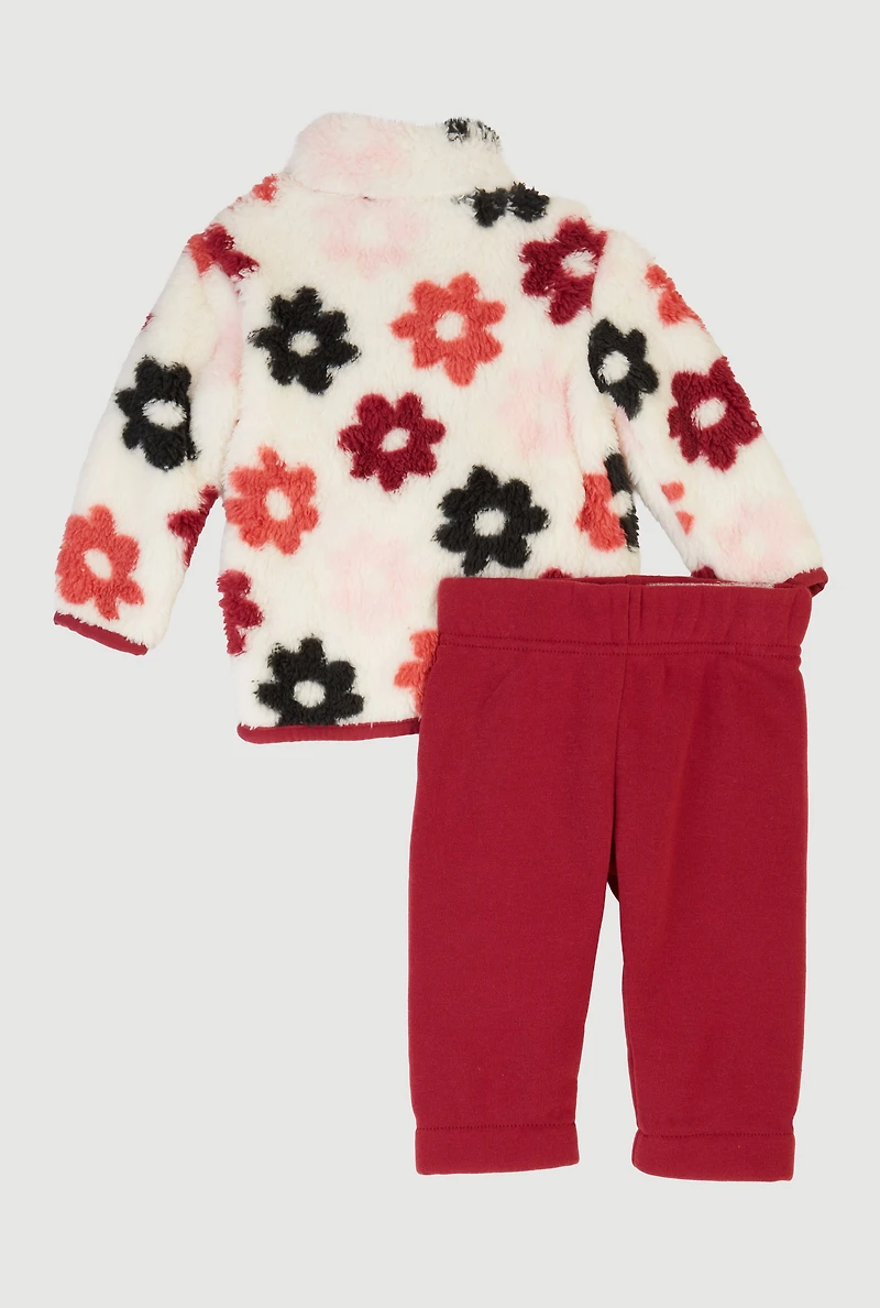 Baby Girls 0-9M Floral Graphic Sherpa Jacket and Sweatpants