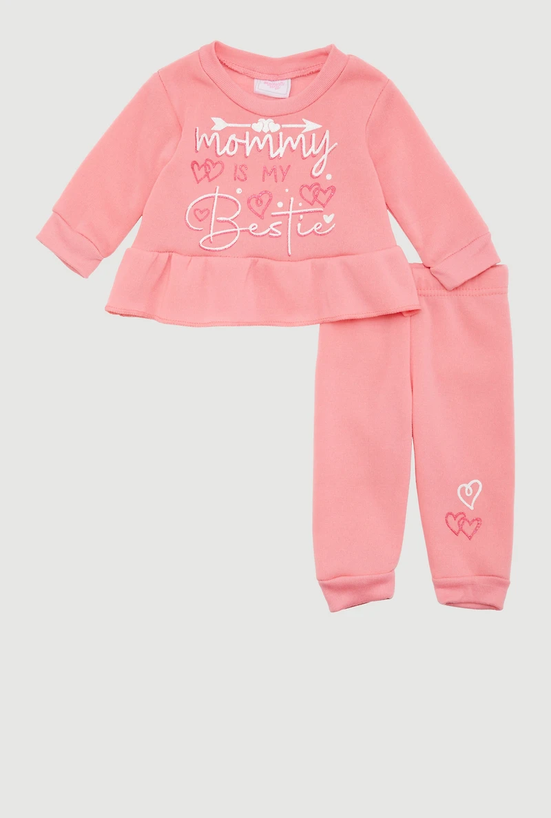 Baby Girls 0-9M Mommy Is My Bestie Sweatshirt and Sweatpants, Pink, Size 0-3M