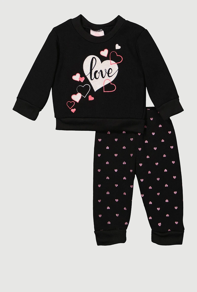 Baby Girls 0-9M Love Graphic Sweatshirt and Sweatpants, Black, Size 3-6M