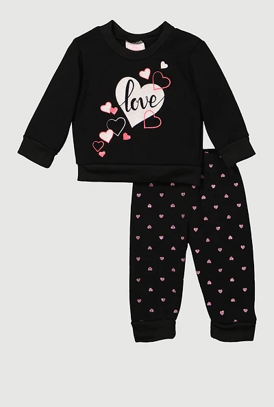 Baby Girls 0-9M Love Graphic Sweatshirt and Sweatpants, Black, Size 3-6M