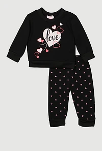 Baby Girls 0-9M Love Graphic Sweatshirt and Sweatpants, Black, Size 3-6M