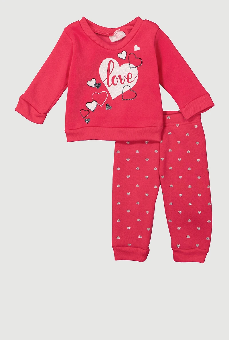 Baby Girls 0-9M Love Graphic Sweatshirt and Sweatpants, Pink, Size 6-9M