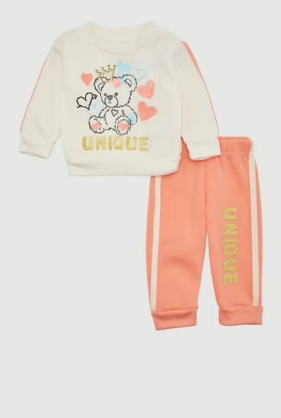 Baby Girls 0-9 M Unique Graphic Sweatshirt and Joggers, Orange,