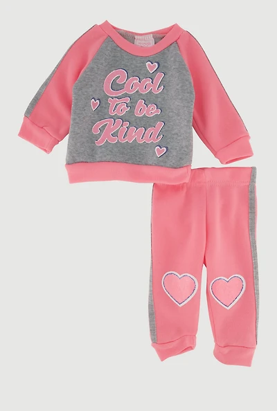 Baby Girls 0-9M Cool To Be Kind Sweatshirt and Joggers Set, Pink,