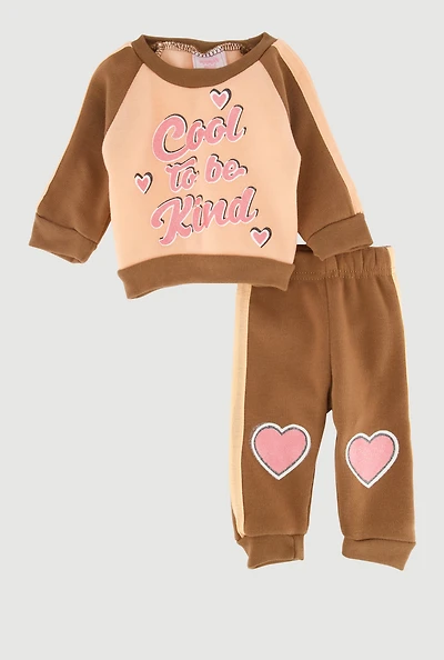 Baby Girls 0-9M Cool To Be Kind Sweatshirt and Joggers Set, Brown, Size 6-9M