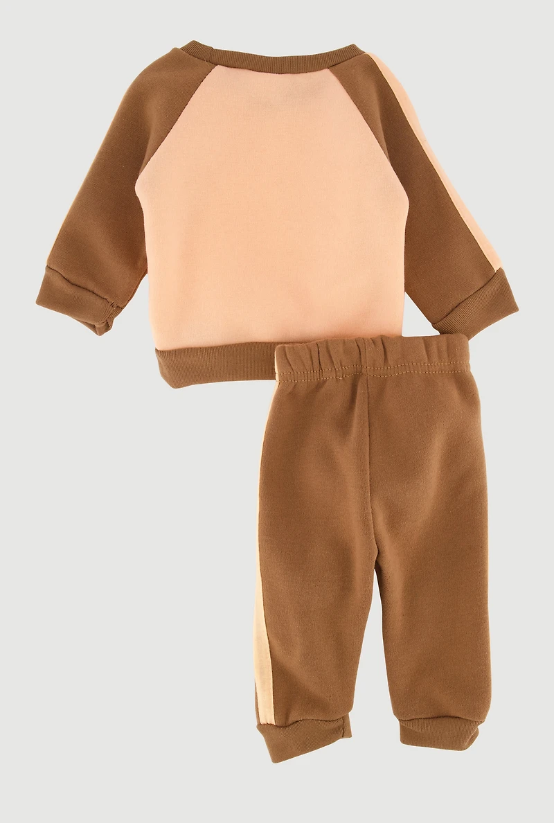 Baby Girls 0-9M Cool To Be Kind Sweatshirt and Joggers Set, Brown, Size 6-9M