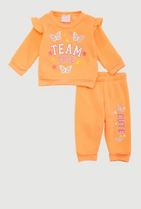 Baby Girls 0-9M Team Cute Graphic Sweatshirt and Sweatpants, 3-6M