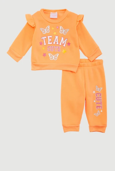 Baby Girls 0-9M Team Cute Graphic Sweatshirt and Sweatpants, Orange, Size 0-3M