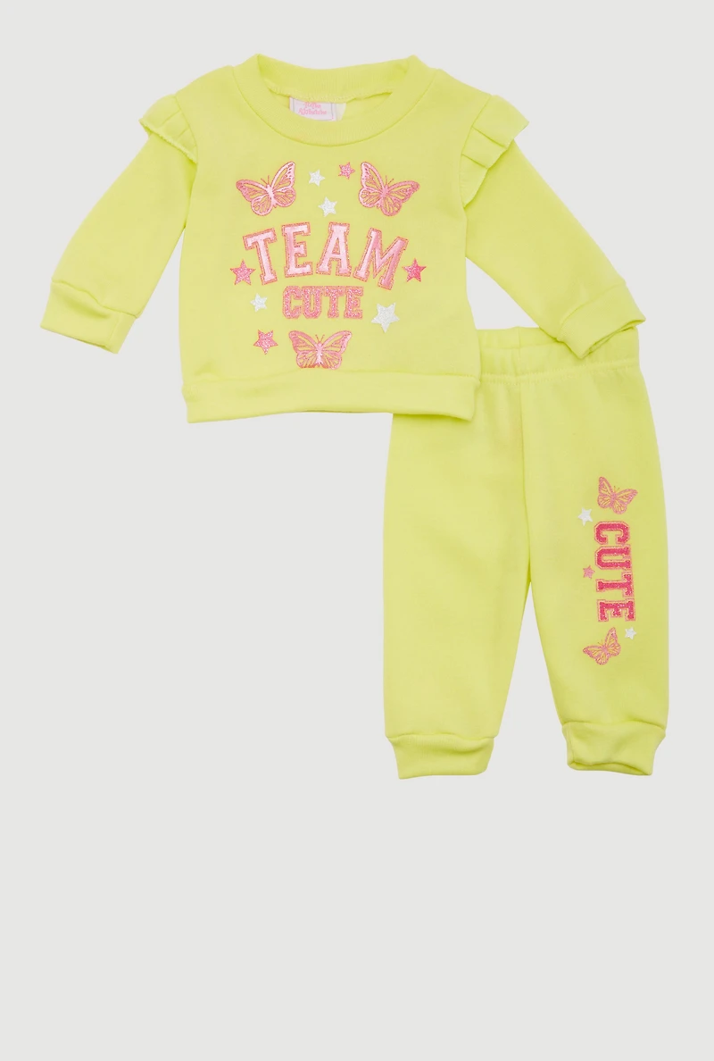 Baby Girls 0-9M Team Cute Graphic Sweatshirt and Sweatpants, Yellow, Size 3-6M