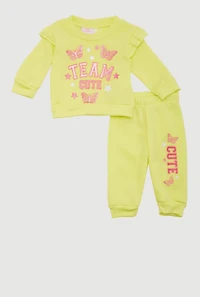 Baby Girls 0-9M Team Cute Graphic Sweatshirt and Sweatpants, Yellow, Size 3-6M
