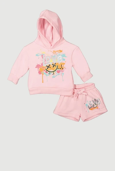 Baby Girls 0-9M Love Graphic Hoodie and Sweatshorts Set, Pink, Size 3-6M