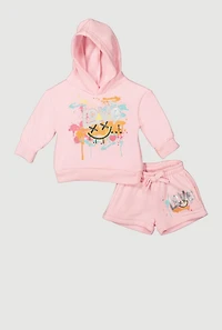 Baby Girls 0-9M Love Graphic Hoodie and Sweatshorts Set, Pink, Size 3-6M