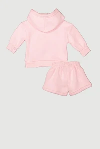 Baby Girls 0-9M Love Graphic Hoodie and Sweatshorts Set, Pink, Size 3-6M
