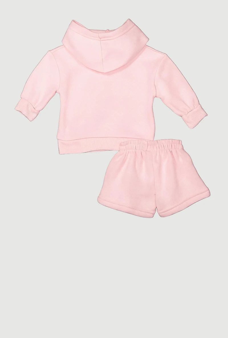 Baby Girls 0-9M Love Graphic Hoodie and Sweatshorts Set, Pink, Size 3-6M