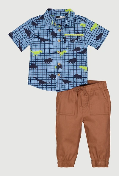 Baby Boys 12-24M Checkered Dino Graphic Shirt and Joggers