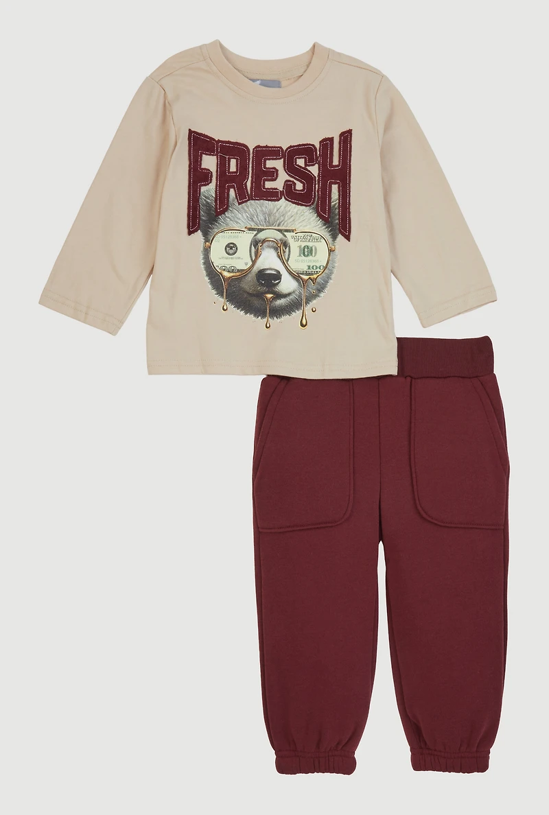 Baby Boys 12-24M Fresh Bear Graphic Tee and Sweatpants, Red, Size 12M