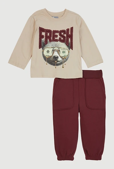 Baby Boys 12-24M Fresh Bear Graphic Tee and Sweatpants, Red, Size 12M