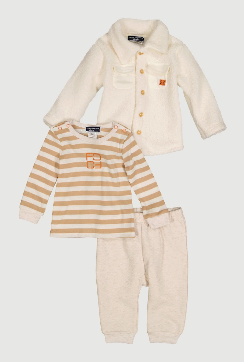 Baby Boys 12-24M Striped Top and Sherpa Shacket with Joggers