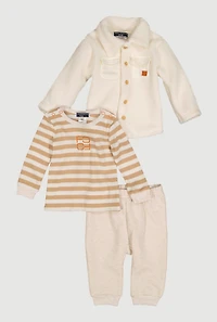Baby Boys 12-24M Striped Top and Sherpa Shacket with Joggers