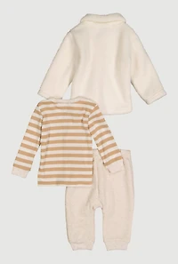 Baby Boys 12-24M Striped Top and Sherpa Shacket with Joggers, Beige, Size 12M