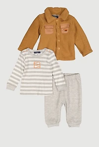 Baby Boys 12-24M Sherpa Shirt and Striped Top with Sweatpants