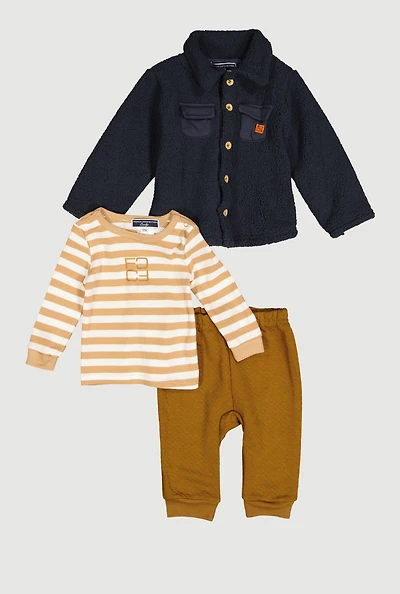 Baby Boys 12-24M Sherpa Shirt with Striped Top and Joggers