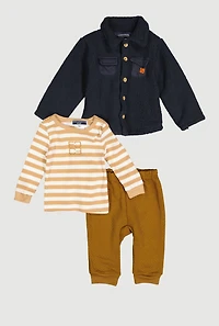 Baby Boys 12-24M Sherpa Shirt with Striped Top and Joggers