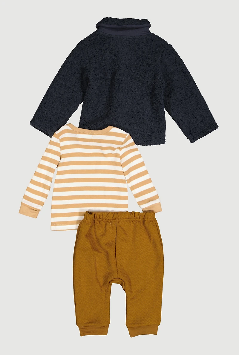 Baby Boys 12-24M Sherpa Shirt with Striped Top and Joggers, Multi, Size 18M