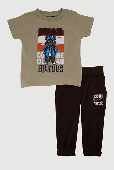 Baby Boys 12-24M Cool Bear Attitude T-Shirt and Sweatpants, Brown, Size 24M