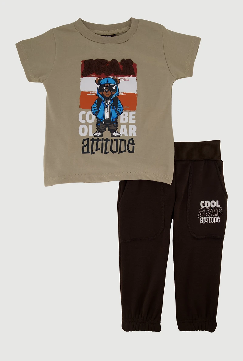 Baby Boys 12-24M Cool Bear Attitude T-Shirt and Sweatpants, Brown, Size 12M