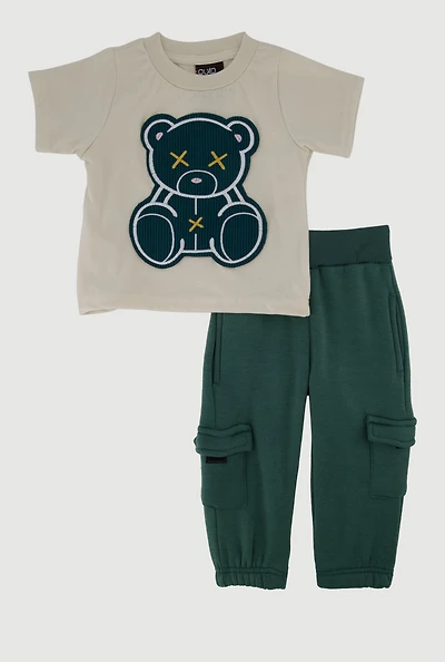 Baby Boys 12M-24M Embroidered Patch Teddy Tee and Sweatpants