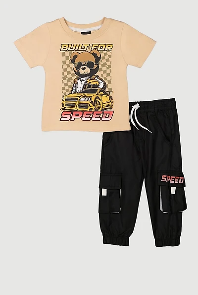 Baby Boys 12-24M Built For Speed Bear Graphic Tee and Joggers, Multi,