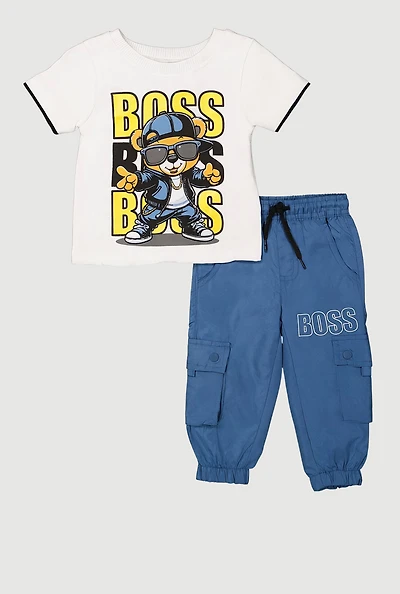 Baby Boys 12-24M Boss Teddy Graphic Tee and Joggers Set