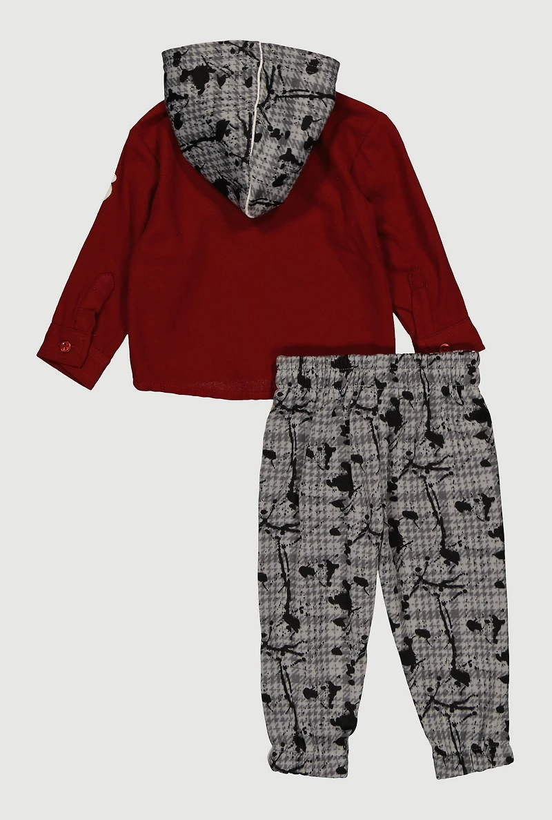Baby Boys 12-24M Graphic Hooded Shirt and Sweatpants, Burgundy,
