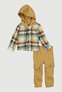 Baby Boys 12-24M Boss Life Plaid Hooded Shirt and Cargo Joggers