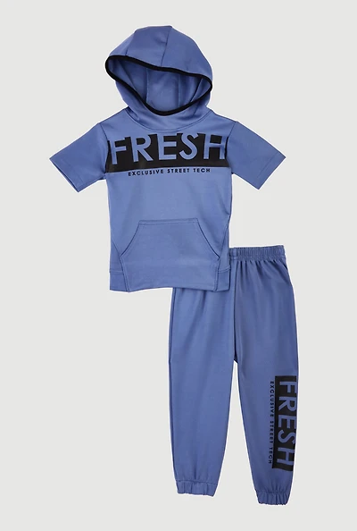 Baby Boys 12-24M Fresh Short Sleeve Hoodie and Joggers, Blue, Size 18M