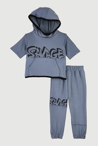 Baby Boys 12-24M Savage Short Sleeve Hoodie and Joggers, Grey,