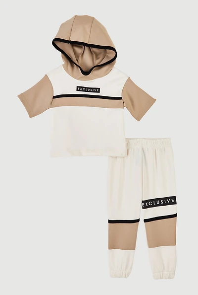 Baby Boys 12-24M Exclusive Graphic Hooded Top and Joggers, Beige, Size 12M