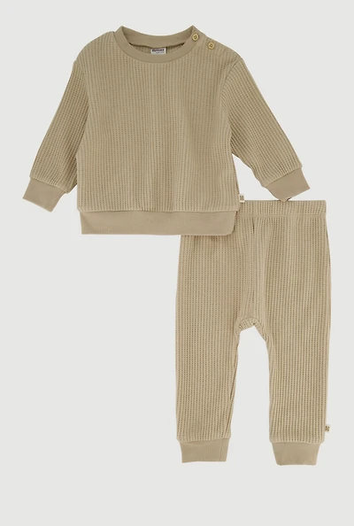 Baby Boys 12-24M Huggies Waffle Knit Henley Top and Joggers Set, Beige,