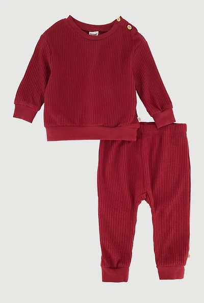 Baby Boys 12-24M Button Shoulder Thermal Top and Pants, Burgundy,